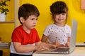 Children learn english online at home. Homeschooling and distance education for kids Royalty Free Stock Photo