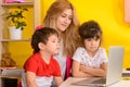 Children learn english online at home. Homeschooling and distance education for kids Royalty Free Stock Photo