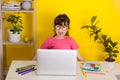 Children learn english online at home. Homeschooling and distance education for kids Royalty Free Stock Photo