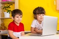 Children learn english online at home. Homeschooling and distance education for kids Royalty Free Stock Photo