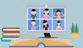 Children learn online remotely on a computer screen Royalty Free Stock Photo