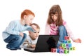 Children learning with kids letters and computer Royalty Free Stock Photo