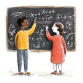 Children Learning Math on Chalkboard Royalty Free Stock Photo