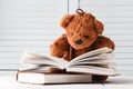 Children learning, teddy and books