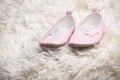 Children leather shoes wool background Royalty Free Stock Photo