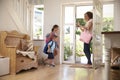 Children Leaving Home For School With Mother Royalty Free Stock Photo