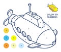 Children linear drawing for coloring book. Submarine in linear. Children toys and entertainment. Underwater research. Isolated