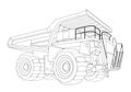 Children linear drawing for coloring. Heavy construction equipment dump mining truck. Industrial machinery and equipment. Isolated