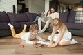 Children little boy and girl having fun on warm floor Royalty Free Stock Photo