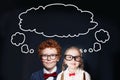 Children little boy and girl with speech bubble cloud Royalty Free Stock Photo