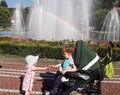 Children, a little girl and boy with the fountain in beautiful medical spa wellness center Banja Koviljaca