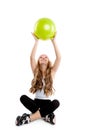 Children little gym girl with green yoga ball