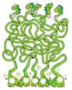 Children logic game to pass the maze. Funny dinosaurs with tangled necks