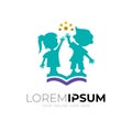 Children logo and book icon design combination