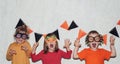 Children look ahead and scream. Scary at Halloween Royalty Free Stock Photo