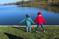 Children Looking On A Beautiful Landscape.