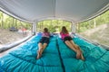 Children Looking Out Windows of Pop-Up Camper 180 Degrees