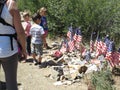 Children looking at veterans` memorial