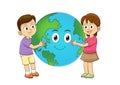 Children love earth hugging planet