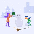 Children make a snowman. Royalty Free Stock Photo