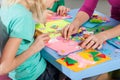 Children making decorations on paper Royalty Free Stock Photo