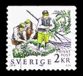 Children Making Garlands, Rebate stamps - Midsummer Festival serie, circa 1988