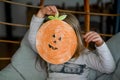 Children making Halloween decorations from colored paper Royalty Free Stock Photo