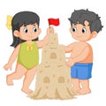 Children making sand castle at tropical beach Royalty Free Stock Photo