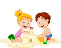 Children making sand castle at tropical beach Royalty Free Stock Photo