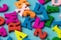 Children making words from letters game, education for kid concept Royalty Free Stock Photo