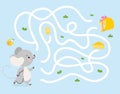 Children maze game mouse find cheese. Rat choose right way. Kids paper play location, exciting adventure cartoon rat Royalty Free Stock Photo