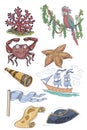 maze find game for kids island jungle sea ocean journey pirate treasure spyglass ship hand drawn