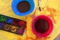 Children messy dirty student watercolor table