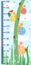 Children meter wall with a cute smiling cartoon snail and measuring ruler. Royalty Free Stock Photo