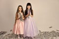 Children millionaires. little girls sisters with money, dollars, savings. Royalty Free Stock Photo