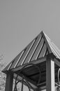 The roof of the children`s house on the playground in the city park.