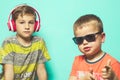 Children with music helmets and sunglasses