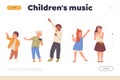 Children music inscription on landing page design template offering vocal classes for kids