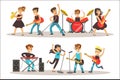 Children Musicians Performing On Stage On Talent Show Colorful Vector Illustration With Talented Schoolkids Concert Royalty Free Stock Photo