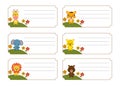 Children name card vector with cute animals