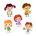 Children with numbers from 1 to 5. Cartoon flat style characters for design. Vector isolated illustrations, full color Royalty Free Stock Photo