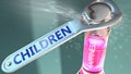 Children open the way for happiness and brings joy - shown as a happy bottle opened by Children to symbolize the role, effect and