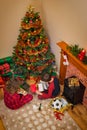 Children opening presents on Christmas morning Royalty Free Stock Photo