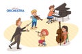 Children orchestra and conductor direction concert Royalty Free Stock Photo