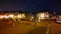 Children outdoor playground near new residential building at night. Nobody. Comfortable safe urban environment. Real City life. St Royalty Free Stock Photo