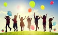 Children Outdoors Playing Balloons Togetherness Concept Royalty Free Stock Photo