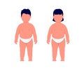 Children overweight, boy and girl obesity, harbinger of diabetes. Check health. Excess weight. Vector illustration