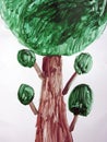 Children painted tree on white paper