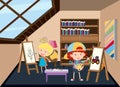 Children painting at the attic Royalty Free Stock Photo