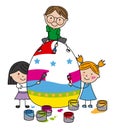 Children painting a big easter egg